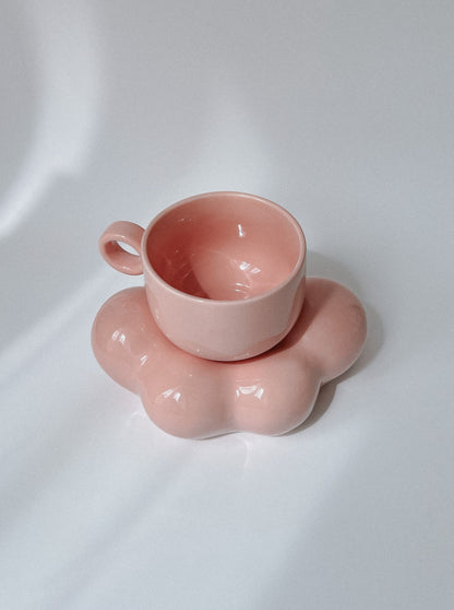 Cup of Cloud Candy | Pink ceramic mug with cloud design coaster 
