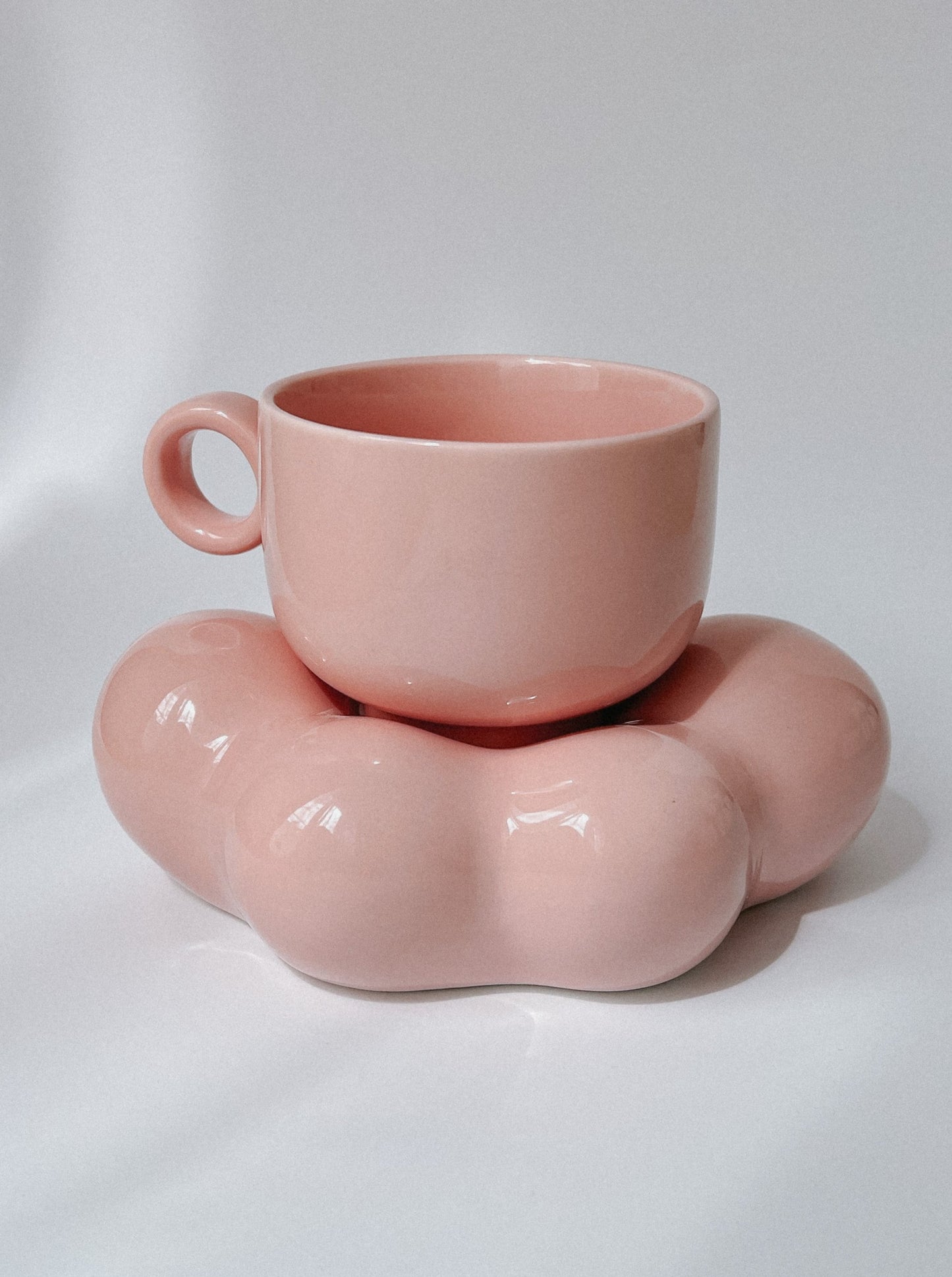 Cup of Cloud Candy | Pink ceramic mug with cloud design coaster 